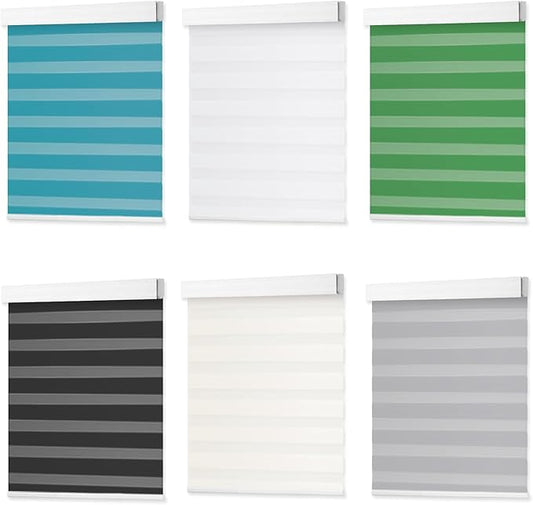DENFOON Motorized Zebra Blinds, Solar Powered Dual Layer Automatic Shades with Remote Control, Rechargeable Smart Blinds Horizontal Wireless Electric Shades for Windows, Custom Size, White