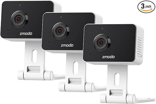 Zmodo 1080p 3pack Mini WiFi Camera, Two-Way Audio, Video Baby Monitor, Black with White, 3 Count (Pack of 1) (ZM-SH75D001-WA-3)