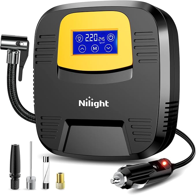 Nilight Tire Inflator Air Compressor Portable Pump for 12V DC Car Tires with Digital Pressure Gauge 150PSI Auto LED Light Cars ATVs Bicycles