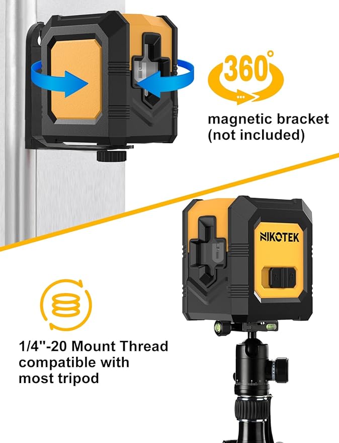 Green Laser Level, 20m/65ft Cross Line Laser with Self-Leveling Green Beam, Carrying Pouch, 2 AA Batteries, for Home Decoration/DIY/Construction Site etc