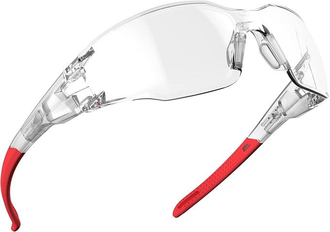 DILANCO Clear Safety Glasses Goggles, Adjustable Frames and Scratch-Resistant with No-Slip Grips Safety Glasses for Women Men