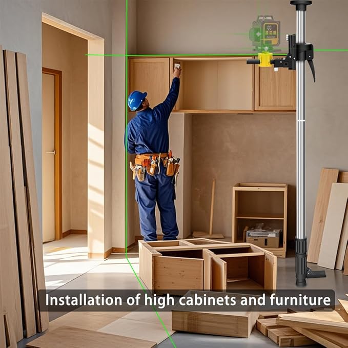 4.2m/13.77ft Multi-Function Laser Level Pole with 1/4" & 5/8" Threads - Upgraded Universal Mount for 360° Rotation & Front-Back Adjustment