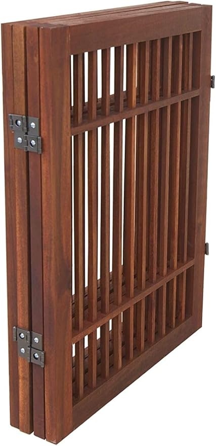 Pet Dog Gate Strong and Durable Freestanding Folding Acacia Hardwood Portable Wooden Fence Indoors or Outdoors by Urnporium (Brown Pet Gate, 4 Panel 24" Tall)