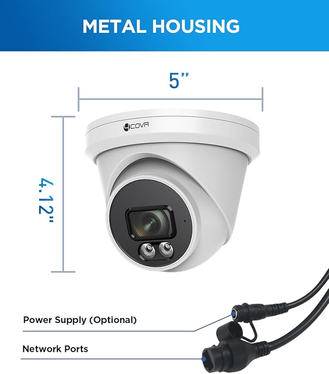 4COVR 4K Security Camera Outdoor, 8MP Ultra-HD PoE Wired Surveillance Video IP Camera Built-in Mic, Smart AI Person/Vehicle Detection, 100ft IR Night Vision, 2.8mm Lens, IP67 Weatherproof, LY97SA8MA