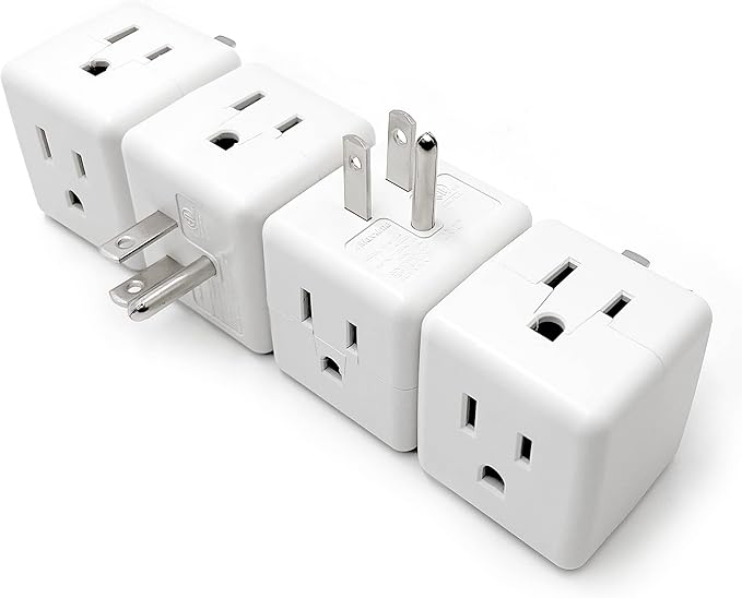 Maxxima 3 Outlet Cube Adapter Wall Plug - Grounded Electrical Wall Tap Outlet Splitter, Multi-Plug Extender for Extra Space, Convenient for Travel - 4 Pack