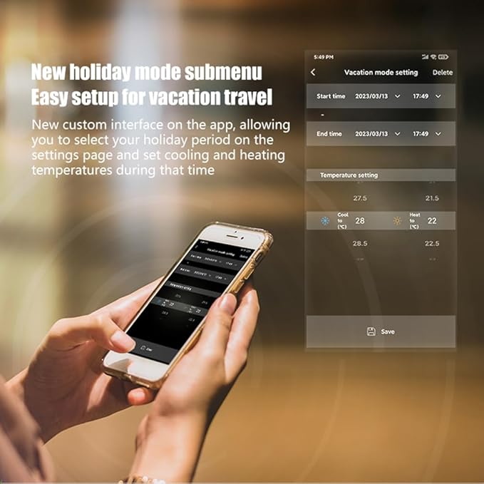 WiFi Smart Heat Pump Room Thermostat Temperature Controller 4.8 Inch Color LCD Screen Programmable Touch Control/Mobile APP/Voice Control Compatible with Alexa/Google Home