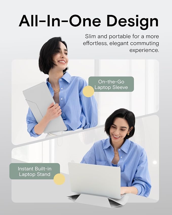 MOFT Laptop Carry Sleeve, 2-in-1 Laptop Bag & Stand for 15" MacBook Air & Dell/HP/Lenovo/Asus, Stylish Slim Computer Sleeve Bag with Expandable Storage for Computer Accessories, Misty Cove