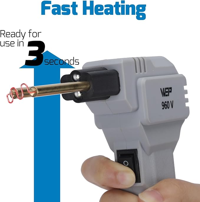 WEP 960-V Grey Plastic Welder Kit 110V with LED Lights with 200 Hot Staples and Pliers for Car Bumper Plastic Welding, Plastic Gas Tank Repair, a Great Automotive Tools for Mechanics