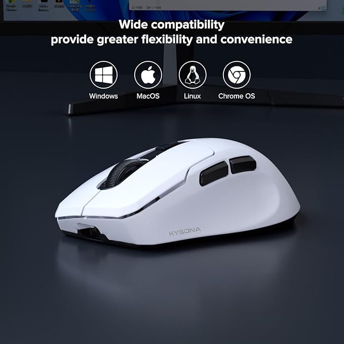 Wireless Gaming Mouse, 26000 DPI, 8K Polling Rate, Tri-Mode 2.4GHz/USB-C/Bluetooth Ergonomic Mouse with Web-Driven, Ice-Cooling Coating, Rechargeable Gaming Mice for Laptop/PC/Mac/Xbox, White