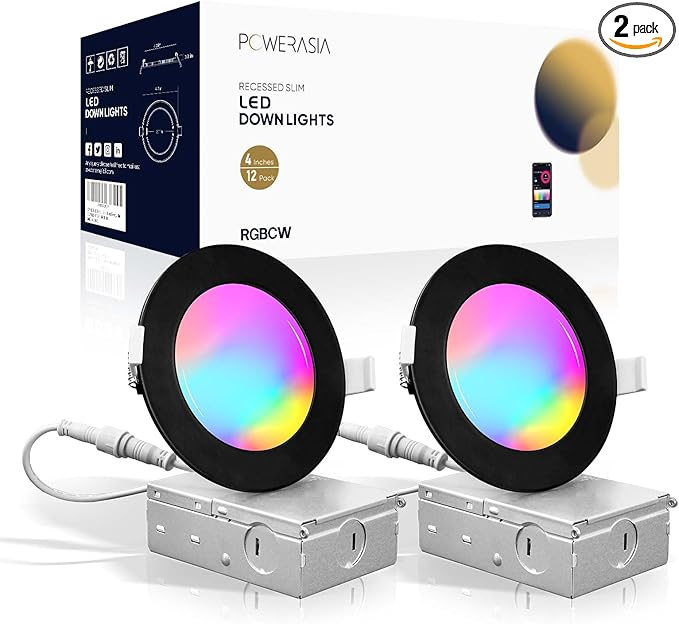 2 Pack Black Smart Recessed Lighting 4 Inch, Ultra-Thin 4 Inch LED Recessed Lights 9W 850LM Smart Downlight with Junction Box, Compatible with Alexa/Google Assistant and Siri - ETL and Energy Star