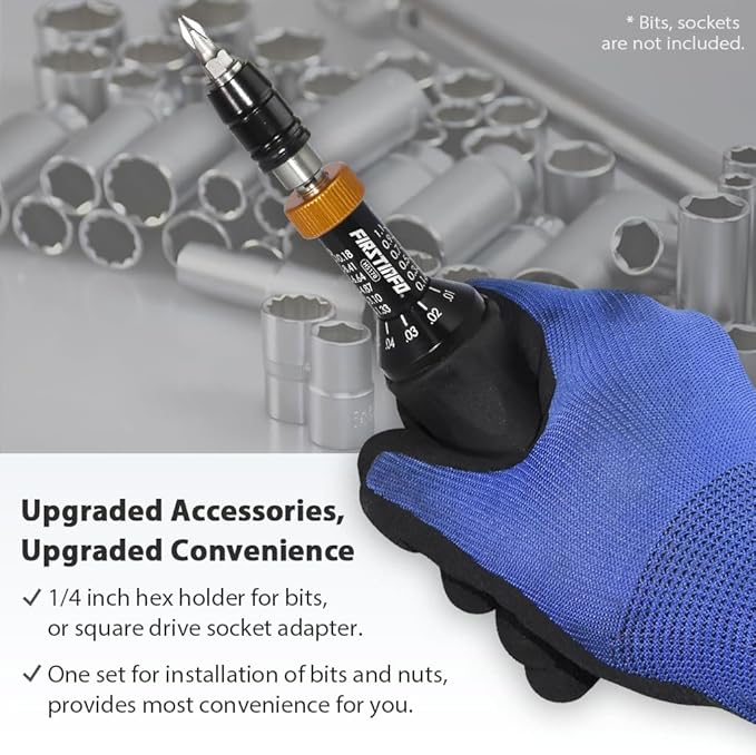 FIRSTINFO H5178 Precision Certified Torque Limiting Screwdriver, 1/4 Inch Hex Quick Release Bit Holder, 0.1-1.2 Nm/1.33-10.18 In-lb with Double Scale
