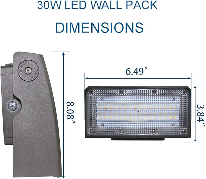 DAKASON (2 Pack) 30W LED Wall Pack, Dusk-to-Dawn Photocell, Adjustable Head, Full Cut-Off Security Light, 5000K 3300lm Replaces 100-150W HPS/HID IP65 Waterproof Outdoor Lighting Fixture, ETL Listed