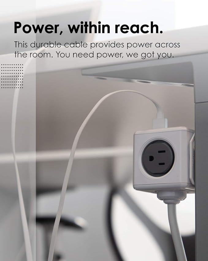 Power Strip, Allocacoc PowerCube |Extended|, 4 Outlets 2 USB Ports, 5 feet Cable, Surge Protection, Mounting Dock, Compact for Travel, Home and Office, Space Saving, ETL Certified