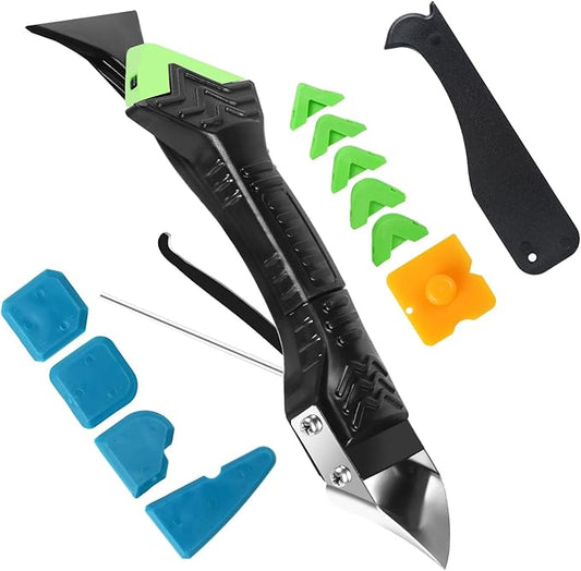 Silicone Caulking Tool,5 in1 caulk remover tool with Grout Scraper,caulking tool kit，Adhesive Residue Scraper Seam Repair Tool Kit for Kitchen Bathroom