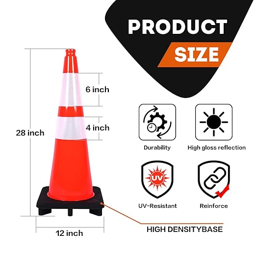 Traffic Safety Cone 28 Inches, with Reflex Collars of Parking Lots, Lane Road Traffic Control Construction Driving Safety Cone 6 Pack