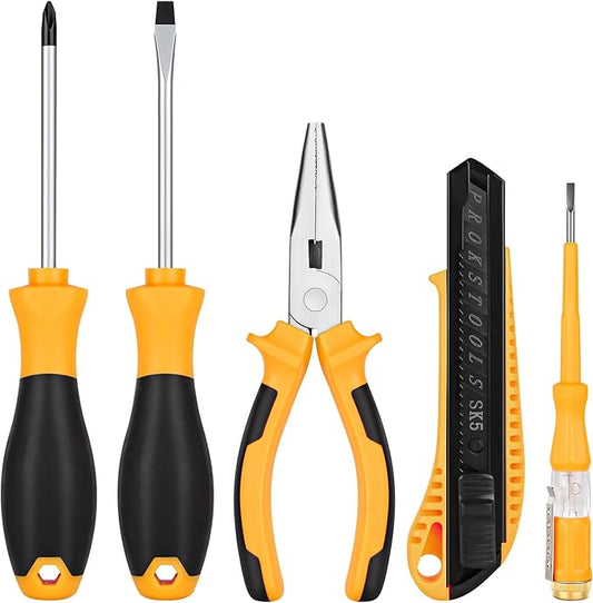 5pcs General Household Tool Set, Includes Pliers, Crosshead Screwdriver, Flat-head Screwdriver, Electrical Pen, Suitable for Daily Use