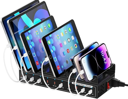 Lcoco&Dream 200W Fast Charging Station, 10 Port USB C Desktop Charger (10USB C PD3.0) - 45W Max for Laptop, MacBook, Phone, Tablet - Compact Multi Port Travel Charging Station