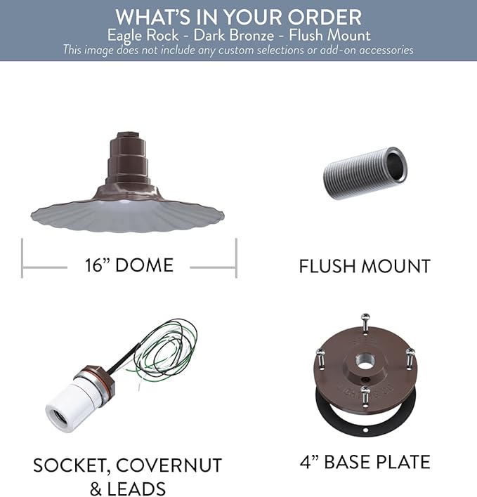 Steel Lighting Co. Eagle Rock Pendant | Ceiling Mounted Light | 16 inch Radial Wave | Flush Mount | Heavy Duty Steel Retro Farmhouse Style Made in America | Dark Bronze Exterior/White Interior