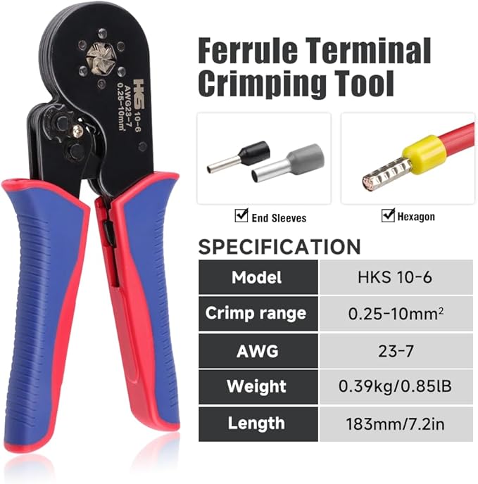 HKS Ferrule Crimping Tool Kit - Hexagonal Ferrule Crimper Plier (AWG 23-7) with Muti-use Wire Stripper & 1900Pcs Wire End-Sleeves Terminals Kit in Box