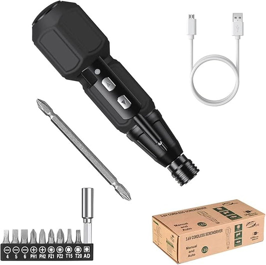 3.6V Electric Screwdriver Cordless, GOSLMYY Rechargeable Portable Automatic Rotational Repair Tool Screw Driver with LED Light, 6.35mm Dual Heads Bit, USB Charging Cable