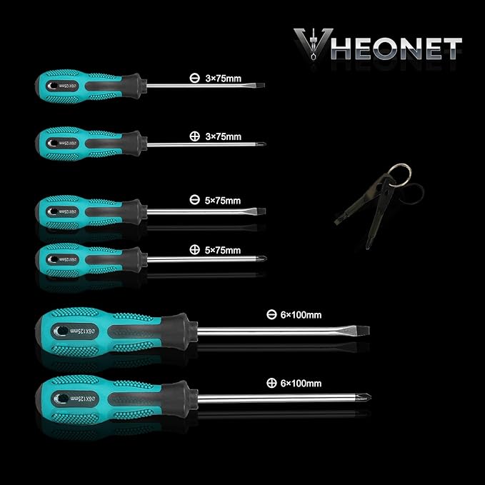 Magnetic Screwdriver Sets 6 PCS, Screwdriver Set with Bag,Flat Head Phillips Screwdriver, Non-Slip Cushion Grip for Repair Home Improvement,Green & Black