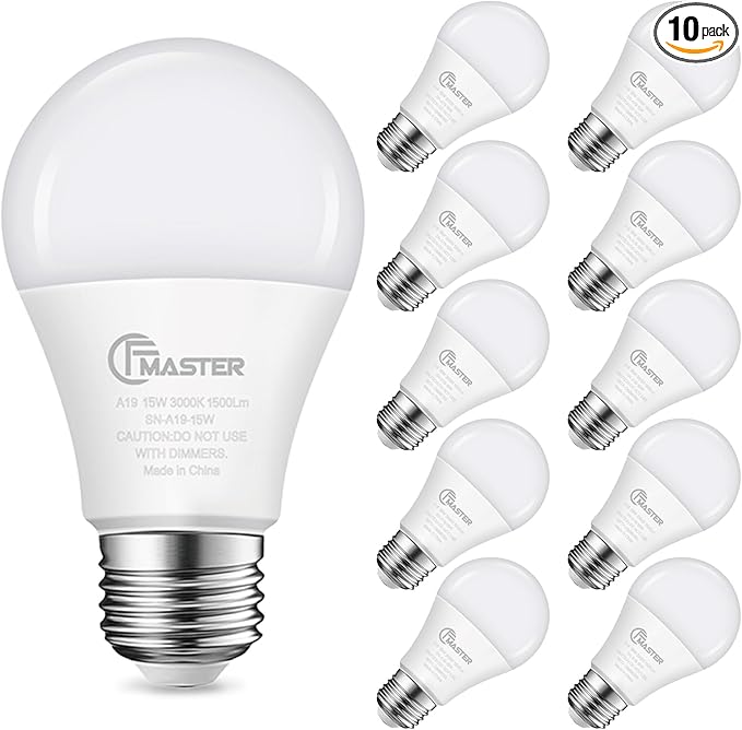 A19 LED Light Bulb, LED Bulbs 100 Watt Equivalent, 3000K Warm Light Bulbs, 1500 Lumens, E26 Standard Base Lightbulb, Non-Dimmable 15 Watt Soft White Bulbs for Home, ETL Listed(10-Pack)