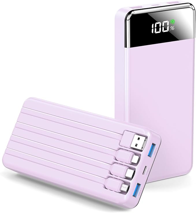 SABANI Portable Charger 35000mAh Power Bank - Portable Battery with 4 Built in Cables, 22.5W Fast Charging Battery Pack Compatible with iPhone 16 15 14 13 Samsung Android Phone etc (1 Pack, Purple)