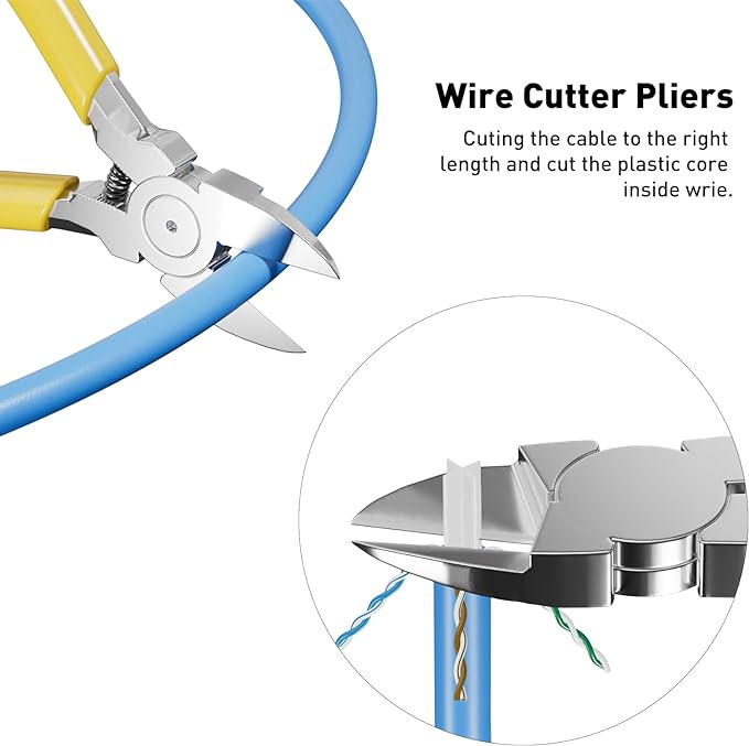 Cat7 RJ45 Crimping Tool, Cat 7 Cat6 Cat5 Pass Through Ethernet Crimping Tool Kit, Network Crimping Tool With Cable Tester, Multiply Stripper, Blades,50Pcs Cat 6 Connectors and Strain Relief Boots