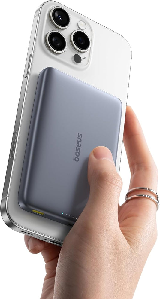 Baseus Picogo Magsafe Portable Charger, Qi2 Certified 0.5" Ultra Slim 15W Wireless Power Bank, 10000mAh 27W Fast Charging Magnetic Battery Pack with USB-C for iPhone 16/15/14/13/12 Series Only