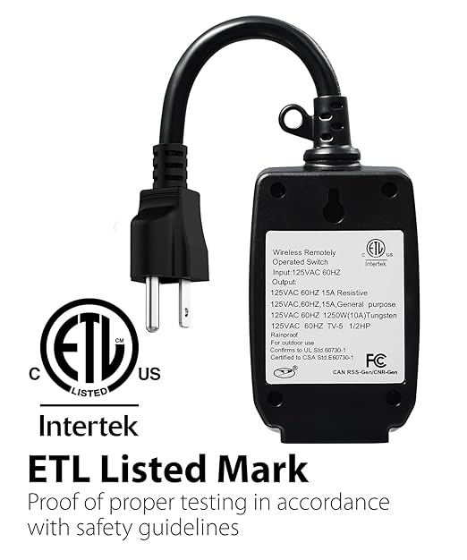 Fosmon WavePoint Wireless Remote Control Outdoor Electrical Outlet Switch Weatherproof Heavy Duty 3-Prong Plug-in ETL Listed (Battery Included) 1 Pack