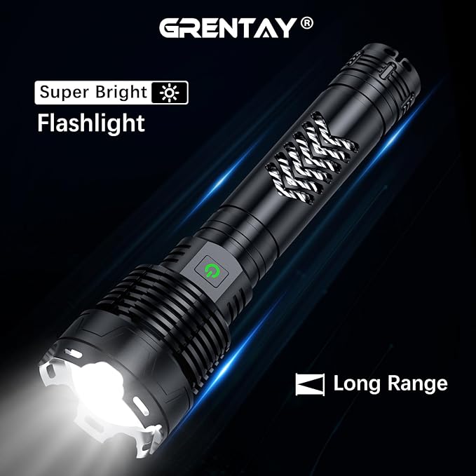Rechargeable LED Flashlights 6000.000 High Lumens, Super Bright Flashlight with Input and Output Functions, Tactical Flashlight for Camping Home Emergencies (Large, Piece, 1)