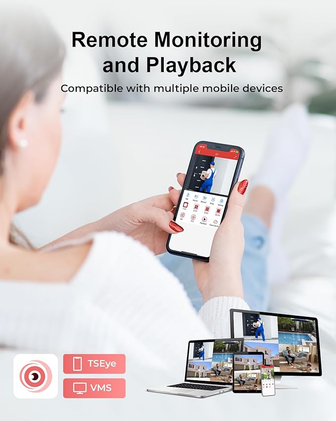 8CH H.265+ 3K Lite Wired CCTV Security Camera System with Human Vehicle Detection, 4X IP68 5MP Surveillance Camera for Indoor Outdoor, 1TB Hard Drive for 24-7 Recording, Remote Access