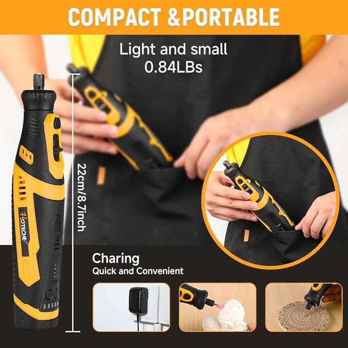 Hoteche Mini Cordless Rotary Tool Kit 5-Speed 8V Li-ion Battery with 42 Accessories - Precision Multi-Purpose Electric Rotary Tool for Grinding, Sanding, Cutting and Engraving
