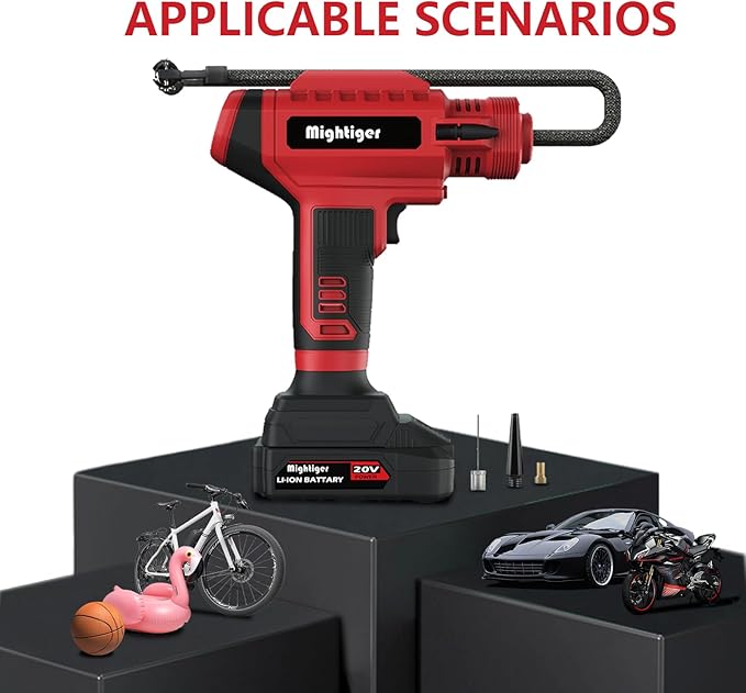 Tire Inflator 20V Cordless Mini Air Compressor DC 12V Portable Handheld Car Air Pump 150PSI with Rechargeable Battery, Auto Shut Off, LED, Digital Pressure Gauge for Cars Bikes (Red)