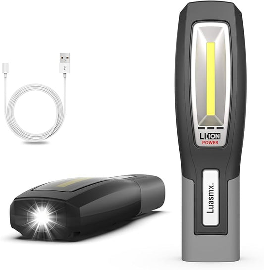 Luasmx Rechargeable Work Light, Magnetic Work Light with 3 Lighting Modes, Portable Hook Mechanic Light for Car Repair/Mechanics/Emergency/Camping