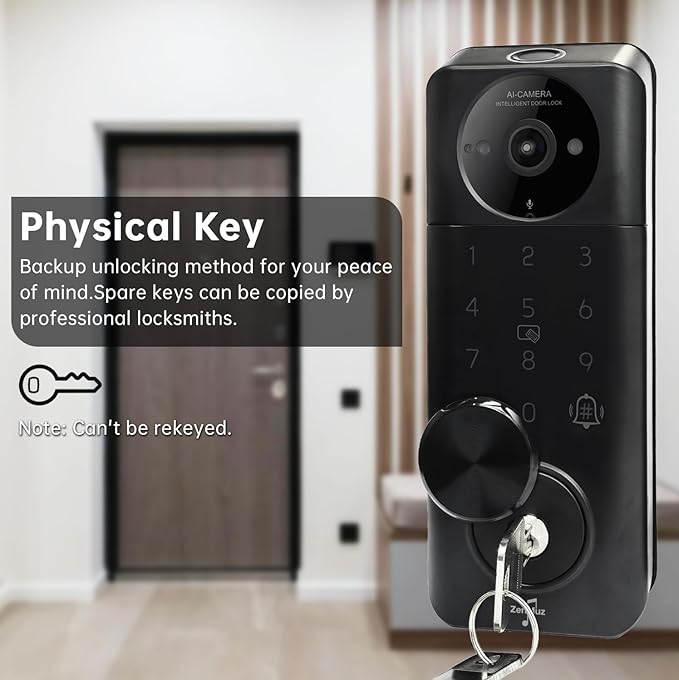 Video Smart Lock with Camera & Doorbell, App Remote, Auto Lock, Built-in WiFi Smart Deadbolt for Front Door, 6-in-1 Keyless Entry Door Lock with Fingerprint, IP65 Waterproof