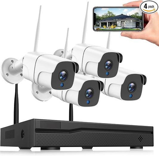 Wireless Security Camera System with 8CH 4K NVR (500GB HDD Pre-Installed) & 4X 2MP Night Vision WiFi Cameras - Expandable to 8 Cameras, Indoor/Outdoor Security, Motion Alerts, H.265+