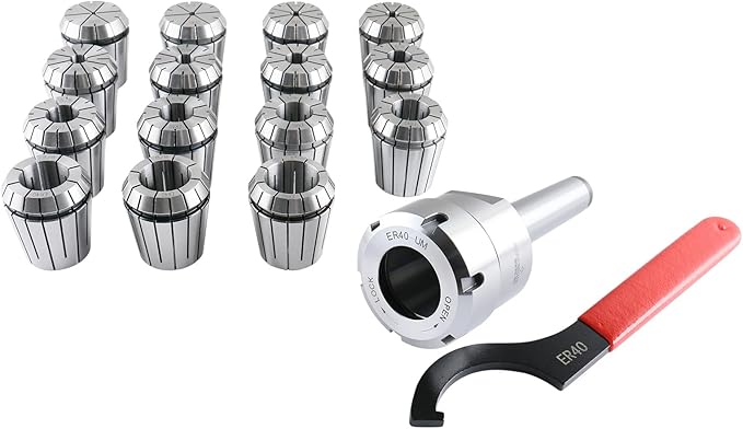 Accusize Industrial Tools MT3 Shank ER40 Chuck with 15Pc Collets Kit, 1/8 inch - 1 inch by 16th, Morse Taper Collet System, 0223-0308