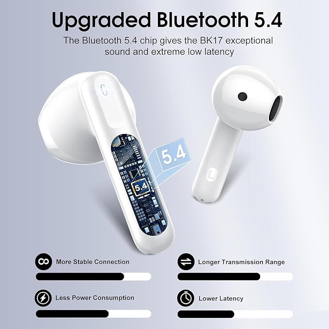 Wireless Earbuds, Bluetooth 5.4 Headphones with 3D Bass Stereo, 40H Ultralight in-Ear Buds, Bluetooth Earbuds with 4 ENC Noise Cancelling Mic, USB-C, IP7 Waterproof Earphones for Android iOS, Milky