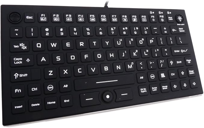 DSI Compact LED Backlit Keyboard with Integrated Mouse Button IP68 Waterproof Silicone IKB850BL