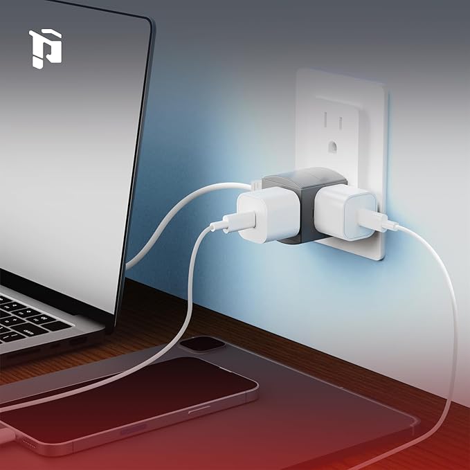 3 Outlet Wall Adapter, 90 Degree 3 Way Plug Adapter Cube Tap, 3 Prong Multi Plug Outlet, Outlet Extender for Home Office School Dorm, ETL Listed, Grey, 3Pack