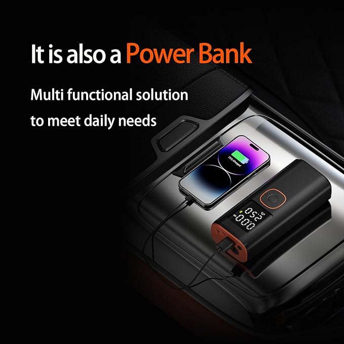 Tire Inflator Portable Air Compressor25000mAh, 4X Fast Air Pump for Car Tires, 150PSI Electric with Digital Pressure Gauge/LED Light/Power Bank, Bike Pump/Motorcycle/Ball/Car Accessories