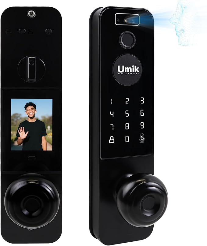 3D Face Recognition Smart Door Lock, Video Smart Lock with Camera&Doorbell, 6-in-1 Keyless Entry Door Lock for Front Door, APP Remote Control (Black)