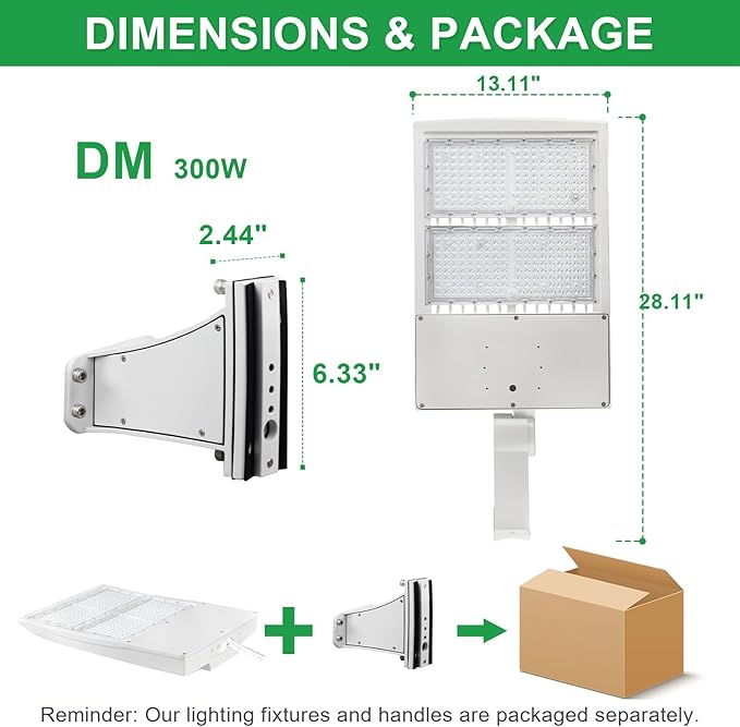 300W LED Parking Lot Light, 5000K 42000LM(140lm/w) LED Shoebox Area Light - Direct Arm Mount, Dimmable Commercial Street Lighting, Surge Protection Built-in, AC100-277V UL DLC Listed