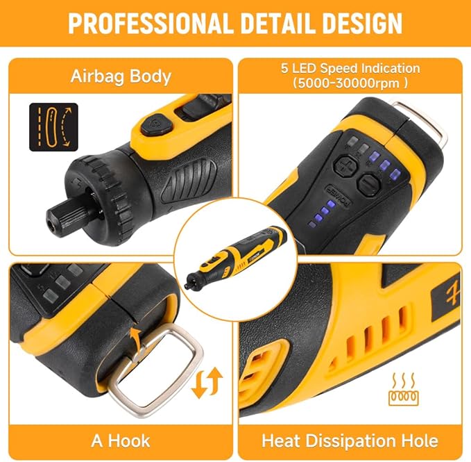 Hoteche Mini Cordless Rotary Tool Kit 5-Speed 8V Li-ion Battery with 42 Accessories - Precision Multi-Purpose Electric Rotary Tool for Grinding, Sanding, Cutting and Engraving