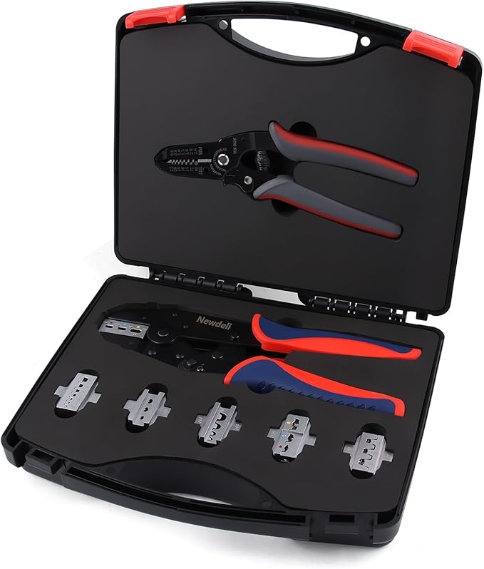 Newdeli Wire Crimping Tool Kit 7PCS Ratchet Wire Crimper Plier for Heat Shrink Connectors Ferrule Connectors Solar Connectors Open Barrel Connectors Insulated Nylon & Non-insulated Ring Terminals