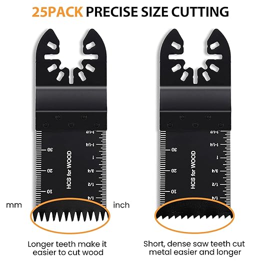 CONNOO 50 Pack Oscillating Saw Blades, Multitool Oscillating Tool Blades for Wood Metal Plastics, Japanese Long Teeth, Quick Release Multi Tool Blades Kits for Oscillating Tools
