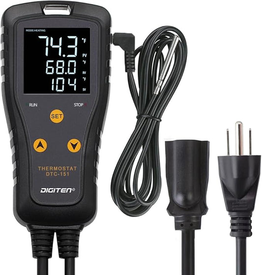 Digital Temperature Controller Simple Stage Thermostat Outlet Heating & Cooling Mode for Chest Freezer Refrigerator Homebrew Fermenter Greenhouse 110V 15A 1650W