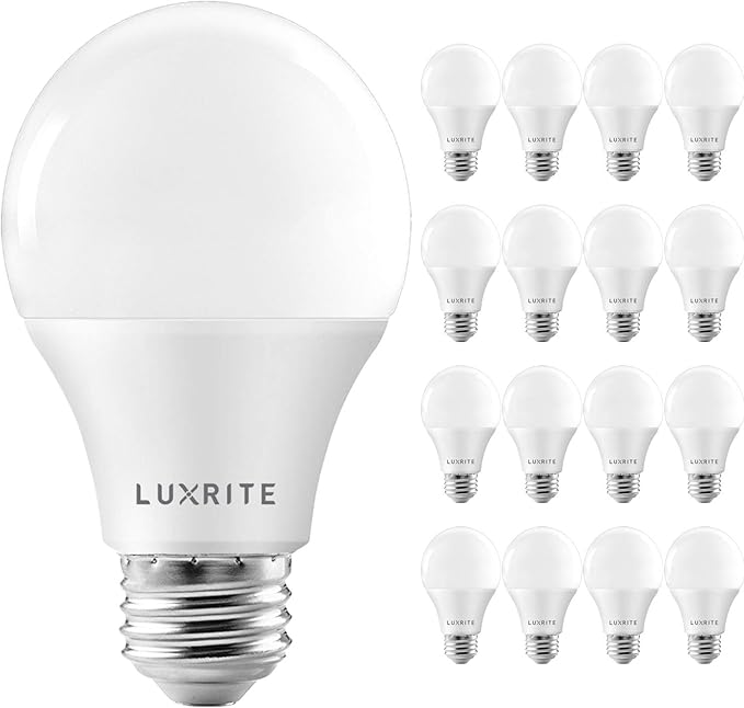 LUXRITE A19 LED Bulb 75W Equivalent, 1100 Lumens, 5000K Bright White, Dimmable Standard LED Light Bulbs 11W, Enclosed Fixture Rated, Energy Star, E26 Medium Base - Indoor and Outdoor (16 Pack)