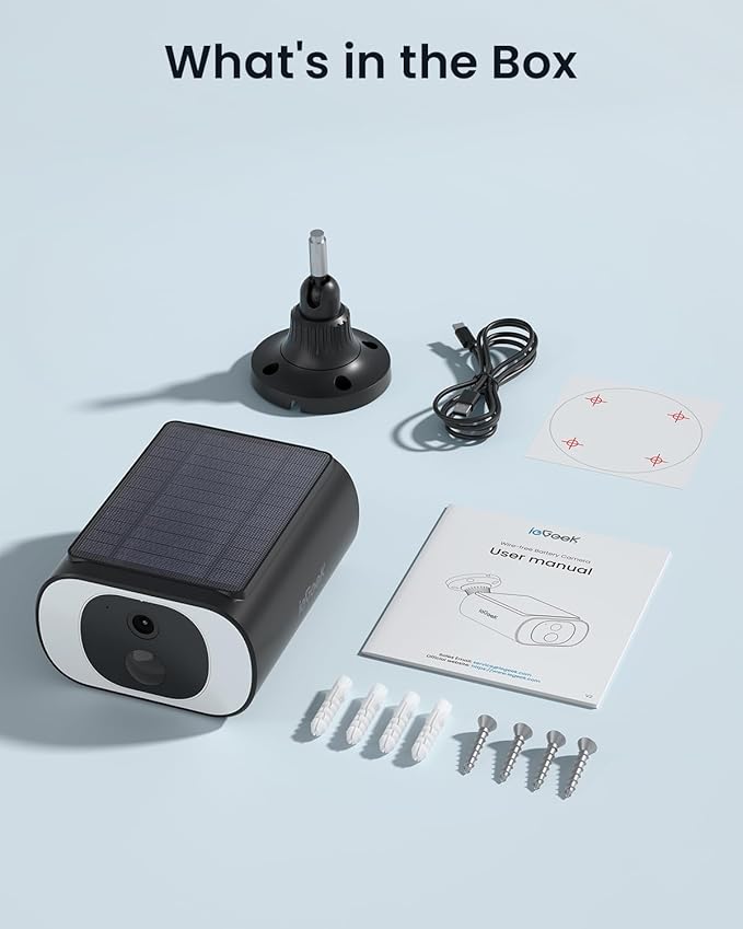 ieGeek S1 5MP Solar Camera Outdoor Wireless, 2.4Ghz WiFi Battery Powered Cameras System for Home Security with Embedded Solar Panel, AI Motion Detection, Smart Spotlight & Alarm, Color Night Vision